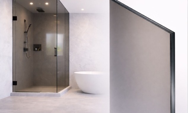 Black Glass shower door glass sample — AJ Glass LLC Milwaukee, WI